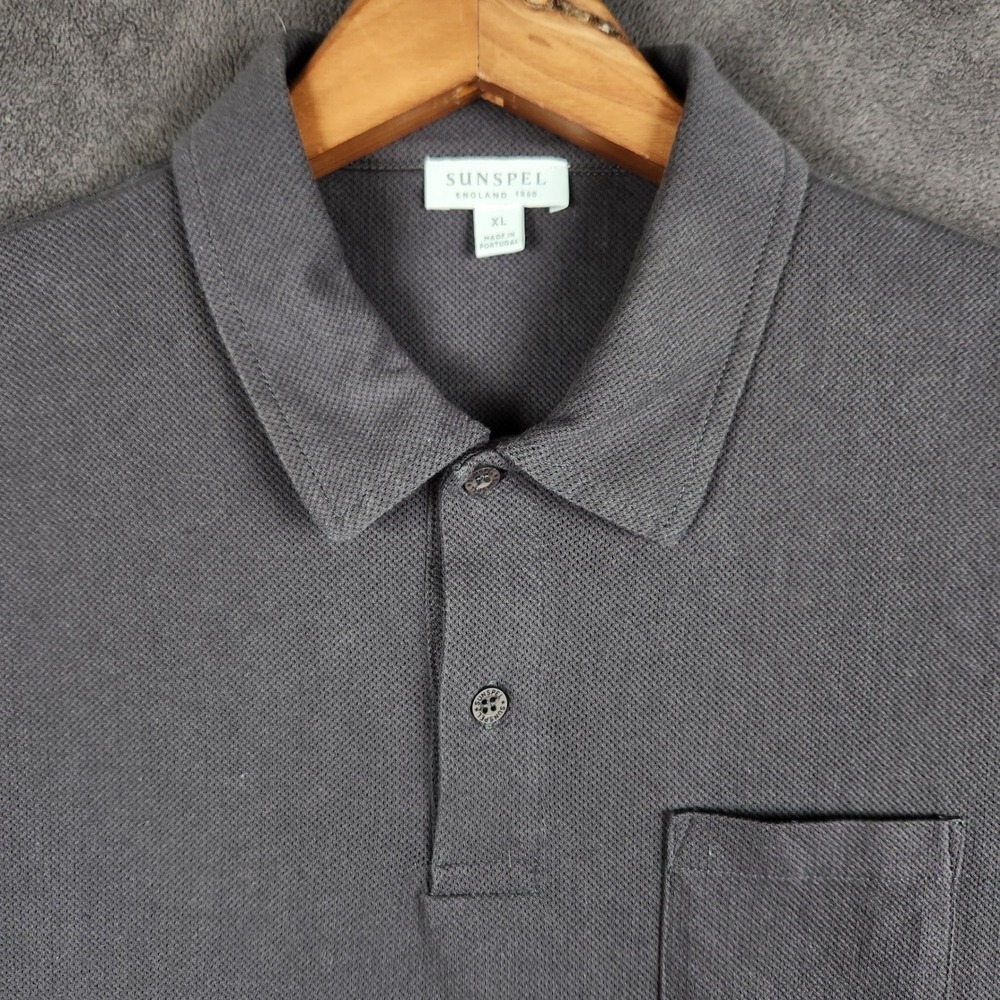Sunspel Riviera Polo Shirt Mens XL Charcoal Gray Cotton Short Sleeve Pocket